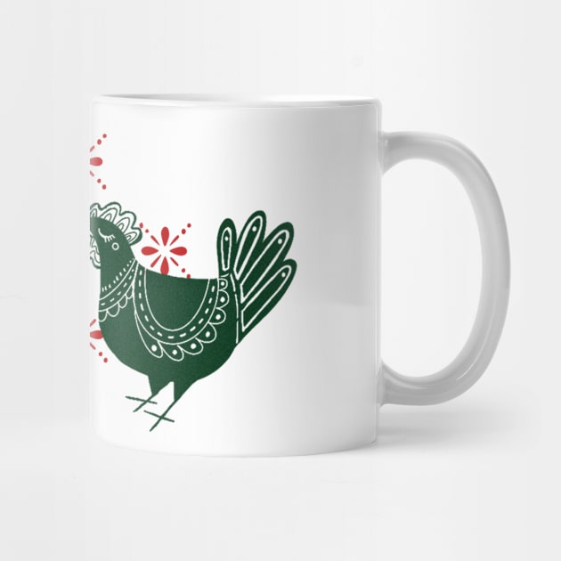 Chickens and Rooster - Green and Red by BeanstalkPrints